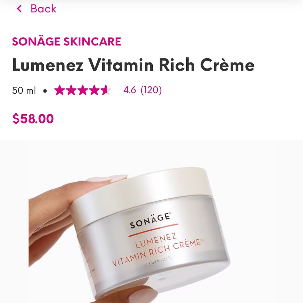 Lumenez Vitamin Rich Crème SONÄGE SKINCARE Vegan Cruelty Free Woman Owned NWT